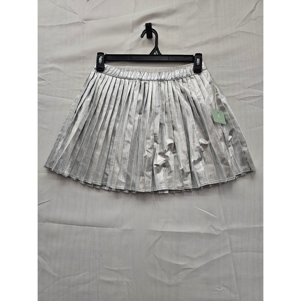 Owillo Metallic Silver Pleated‎ Mini Skirt Slim Fit Elastic Waist XL F16826606